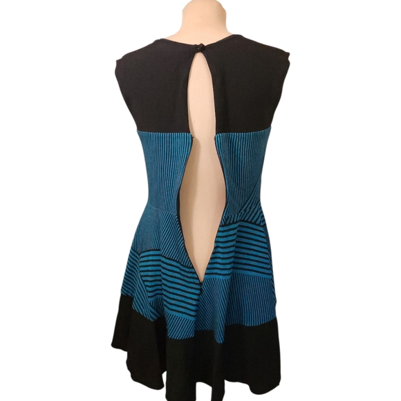 ANTHROPOLOGIE x EVA FRANCO Teal & Black Striped Swing Dress - Size 10 - Picture 10 of 14
